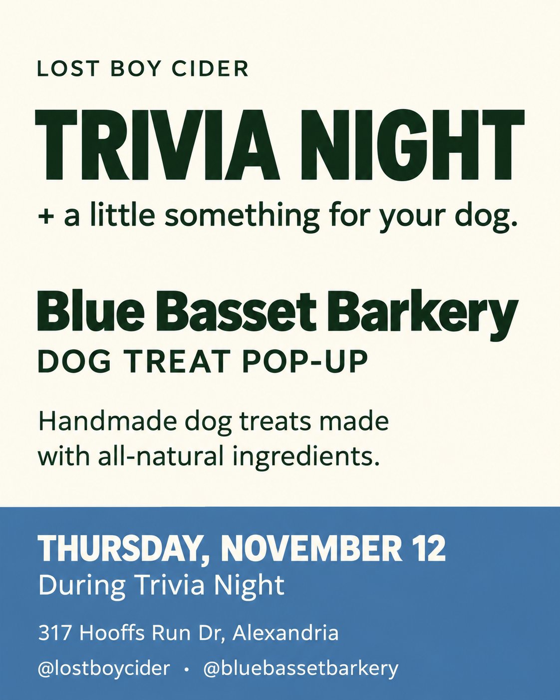 Trivia Night + Blue Basset Barkery Dog Treat Pop-Up